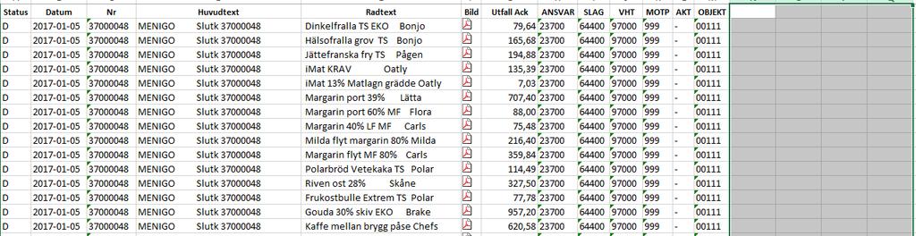 till höger. Väljer du att föra över informationen till Excel, finns det möjlighet att ta bort de kolumner du inte vill ha kvar.