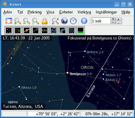 Kapitel 2 En snabbtur genom KStars Det här kapitlet introducerar många av de viktiga funktionerna i KStars, med en guidad tur. Skärmbilden ovan visar en typisk vy från programmet KStars.