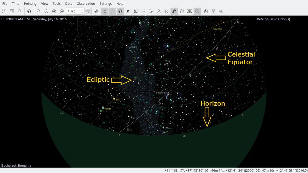 2.3 Objekt på himlen KStars visar tusentals himmelsobjekt: stjärnor, planeter, kometer, asteroider, kluster, nebulosor och galaxer.