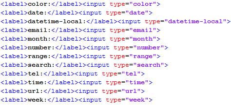 Nya typer för input (i formulär) color date datetime datetime-local email month number