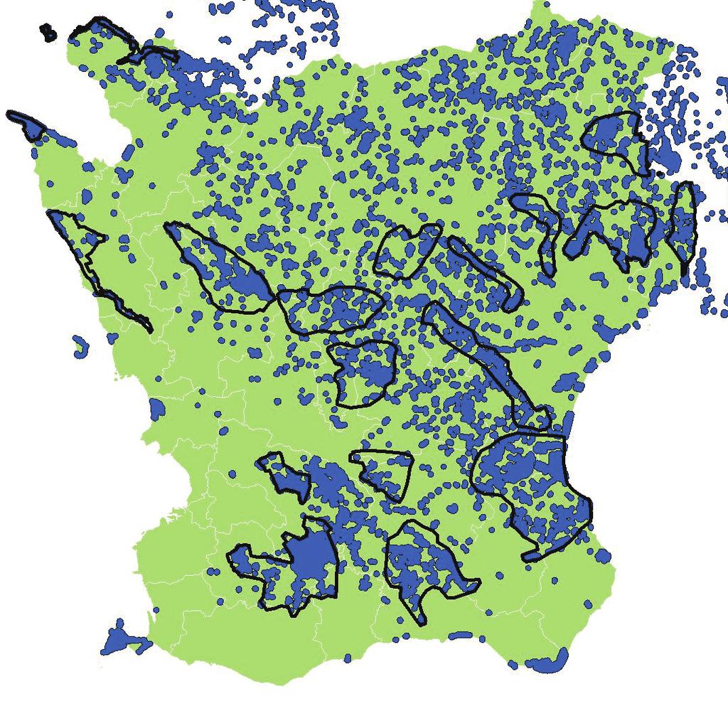 Arealen (ha) och antal objekt fördelat på värdegrupper 1-4 för nyckelbiotoper och naturvärdesobjekt i Skåne län.