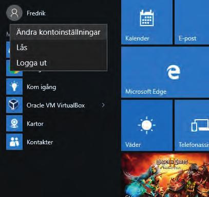 Öppna Start-menyn och klicka på din användare längst