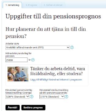 Pensionsprognosen för individuella tjänstepensioner påverkas inte när du matar in en ny månadslön manuellt.