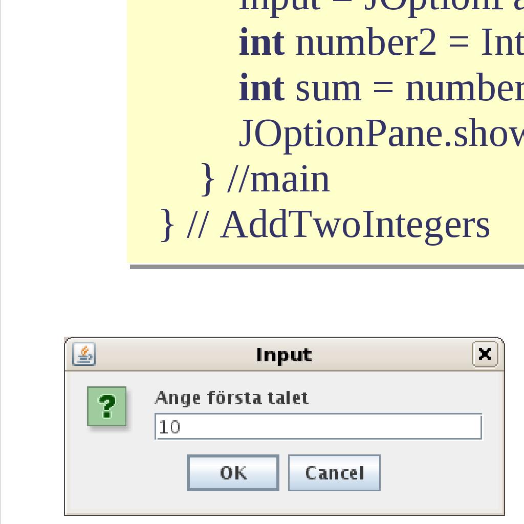 NumberFormatException Anropet Integer.