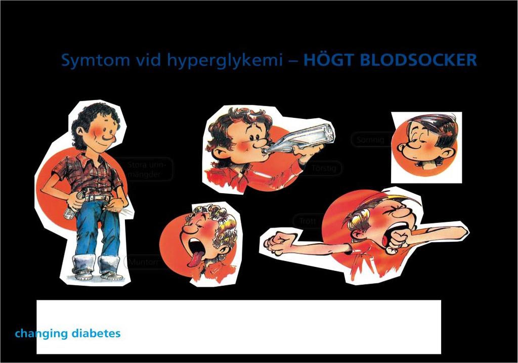 Symtom på högt blodsocker kan vara att patienten blir trött, törstig, torr i munnen och kissar mer än vanligt, även på natten.