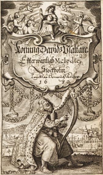 Bibelexemplar i Lagerlunda gårdsarkiv, förvarat tillsammans med ett exemplar av 1695 års psalmbok som enligt påskrift tillhört Andreas Rhyzelius, domprost och biskop i Linköping (foto 2007-11-02).