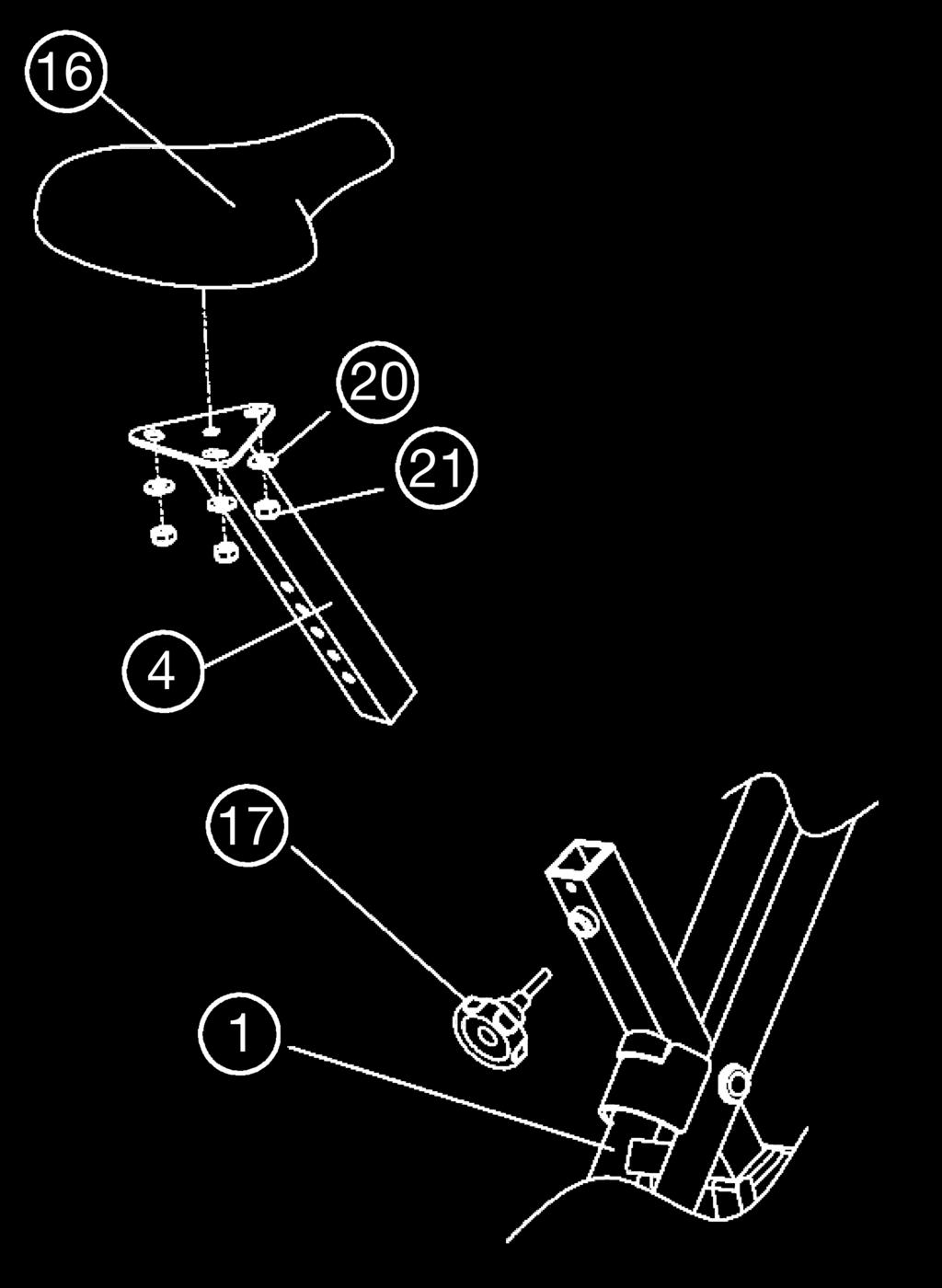 Steg Schritt 5: 5: Montering Montage av des sadel Sattels (16) (16) och und stöd des (4). Sattelstützrohres (4). 1.