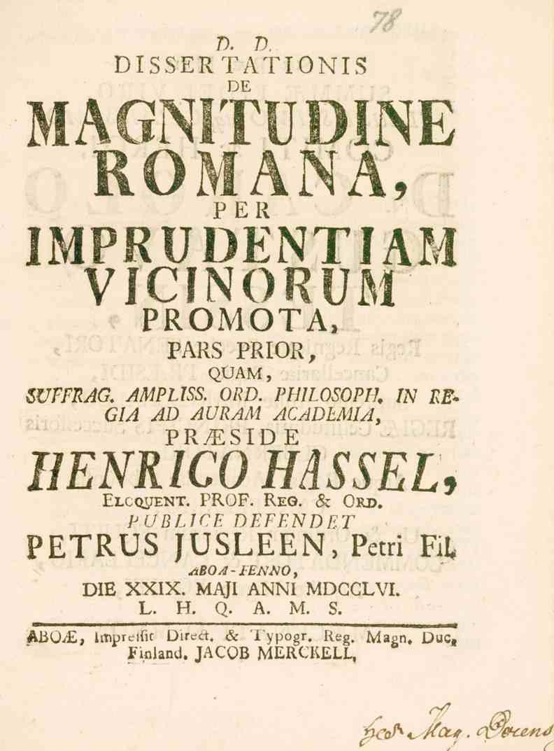 T). D DISSERTATIONIS DE PER IMPRUDENTIAM VICFNORUM PROMOTA, PARS PRIOR, QUAM, WFFRAG. AMPLTSS. ORD. PHILOSOPH, IN EB* GIA AD AURAM ACADEMIA, PR./ESIDE IIENRICO HASSEL, Elcquent. PROF. Reg.