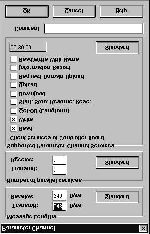 Lengths / Transmit / Receive (Dužina telegrama / Pošalji / Primi): svaki po 243 bajta Supported Parameter Channel Services