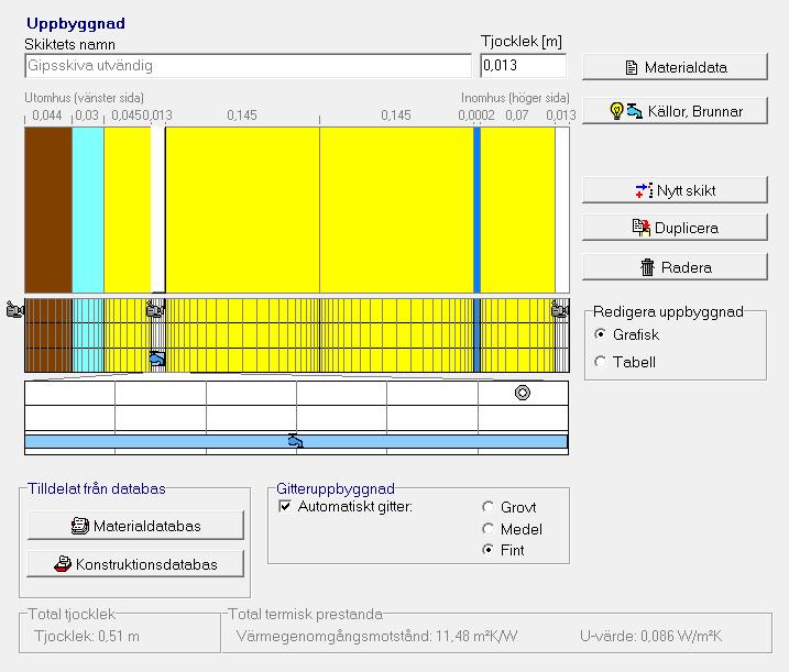 5.5.1 Konstruktion Uppbyggnad/Monitorpositioner I figurerna nedan (se Figur 10 och 11) visas fälten där de material som skall ingå i de önskade väggkonstruktionerna skall placeras.