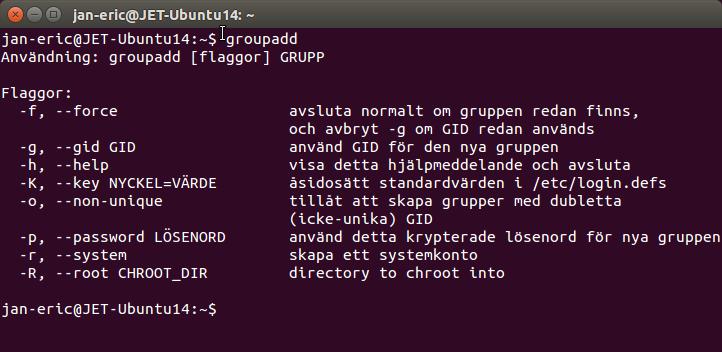 DATOR- OCH NÄTVERKSTEKNIK V2017 - LÄROBOK ANVÄNDARKONTON OCH BEHÖRIGHETER TILL FILER Informationen om grupperna lagras i filen /etc/group. Lägg till användare i en grupp genom att editera denna fil.