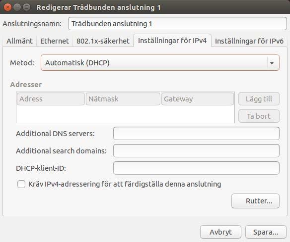 IP-inställningar (IP-adress, Nätmask och Gateway). OBS!