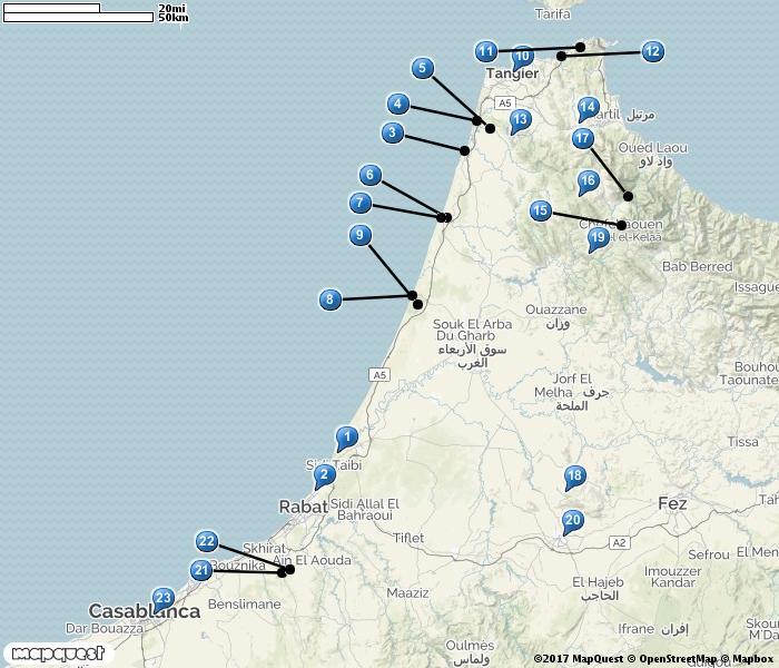 NORRA MAROCKO 1. Lac Sidi Boughaba NP 2. Cliffs north sale 3. Asilah 4. Oued Tahadart mouth 5. Plain of Asilah 6. Oued Loukos 7. Larache 8. Moulay Bousselham 9. Merdja Zerga NP 10. Tanger 11.