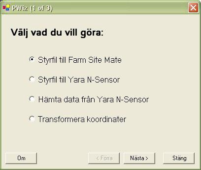 Som Punktfil anges den kartfil där man har gjort behovsberäkning. Som Polygonfil anges kartfilen med rutnätet som man skapat i FarmSiteMate.