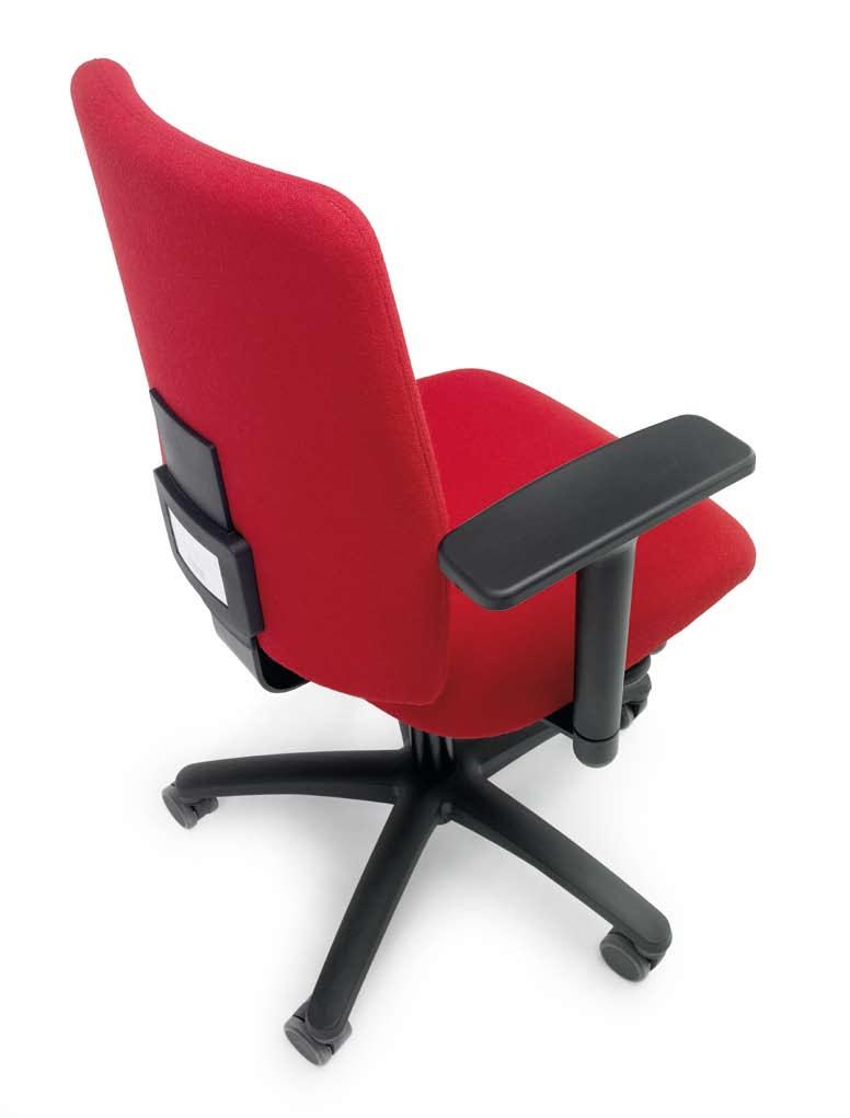 JAMES Design Iiro Viljanen Material: Sits och ryggstöd klädda, fotkryss av svart plast. Tillbehör: Justering av sitsdjup, med eller utan armstöd, låg, teleskop- eller hög sitshöjd, fotring.