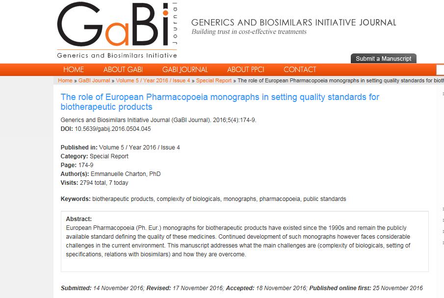 International conference : The role of European Pharmacopoeia monographs in setting quality standards for