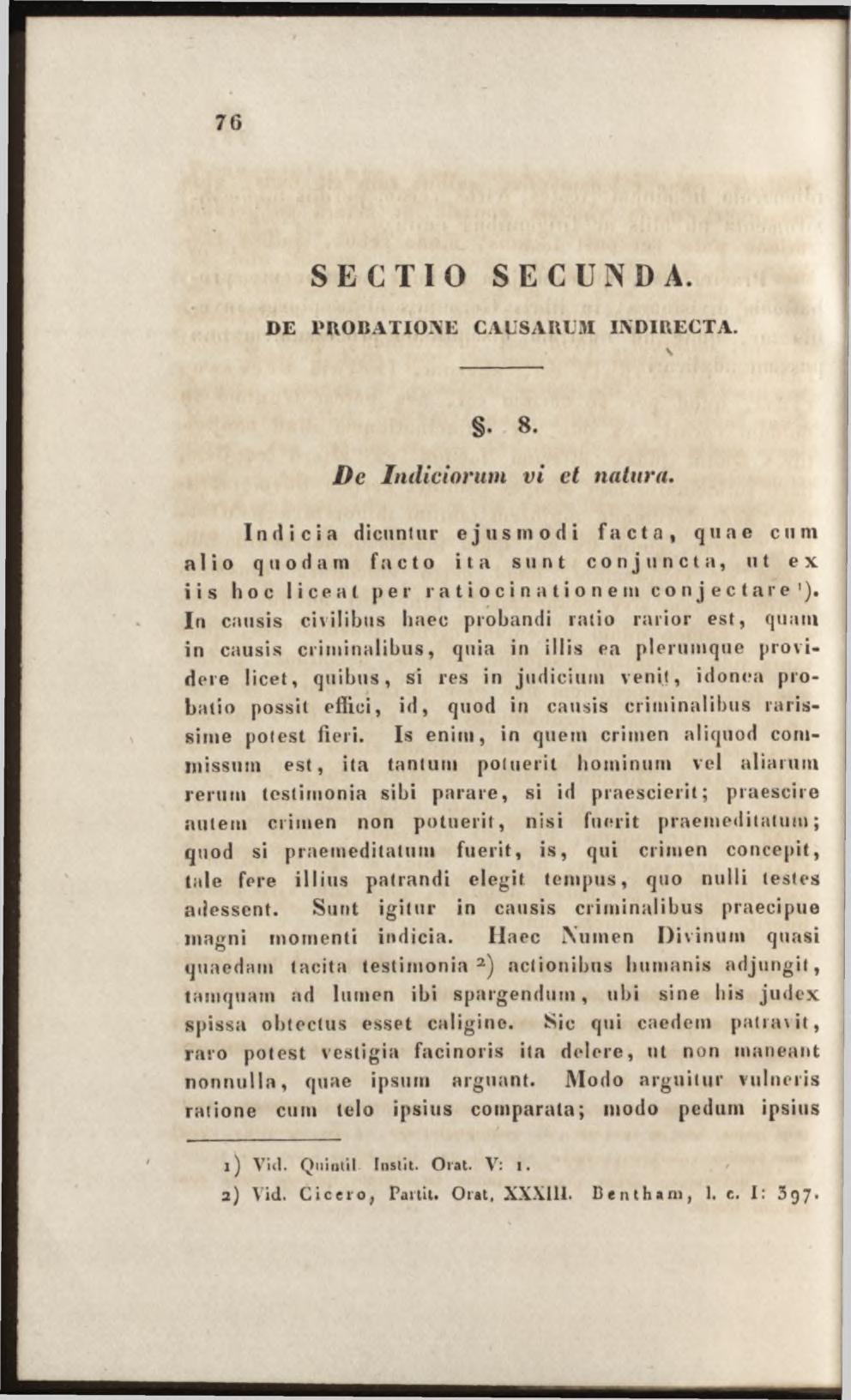 SECTIO SECUNDA. DE PROBATIONE CAUSAIILM INDIRECTA.. 8. D e Indiciorum v i et natura.