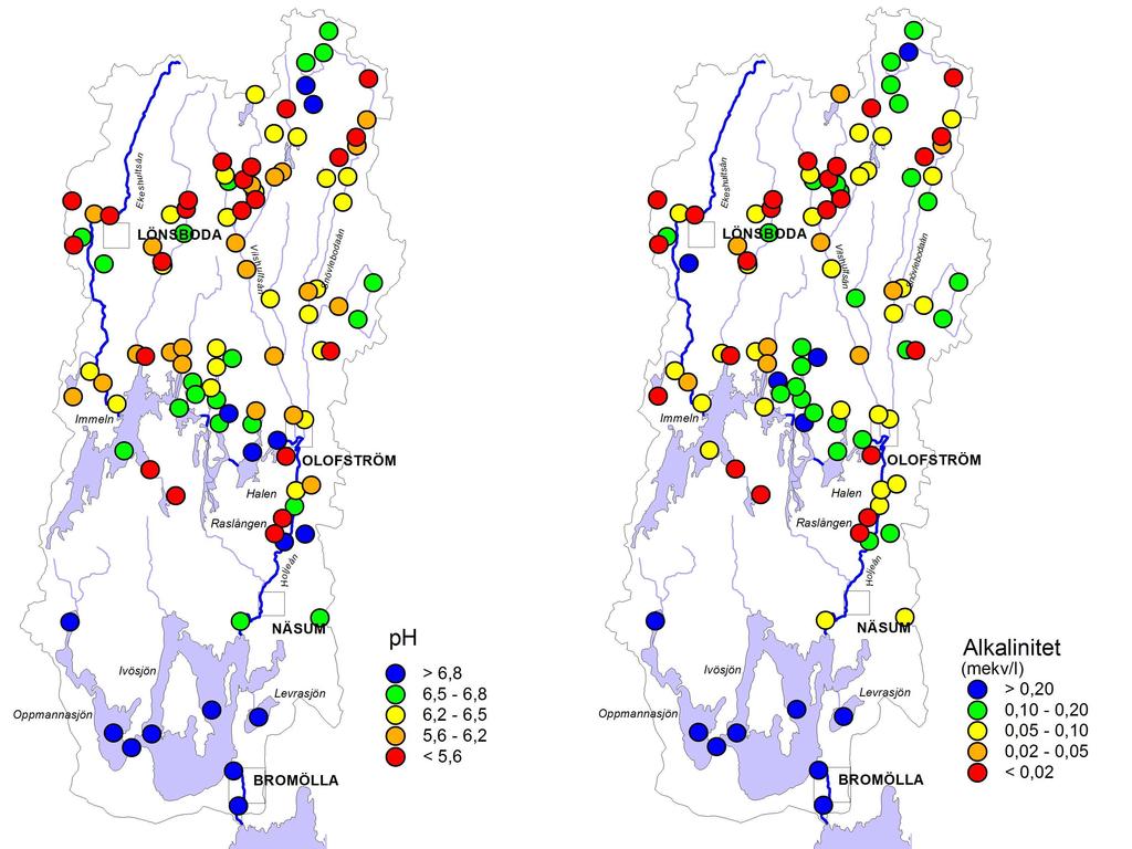 SKRÄBEÅN 2016 Resultat och diskussion 2,5 Alkalinitet (mekv/l) biflöde huvudfåra 2,0 1,5 1,0 0,5 0,0 3. Ekeshultsån före infl. i Immeln 4Y. Immeln, centr. del., yta 4B. Immeln, centr. del., botten 7Y.