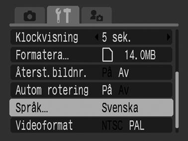 Ställa in språk Använd den här funktionen om du vill ställa in vilket språk LCD-skärmen ska visa. 1 Håll ned knappen ON/OFF tills statuslampan lyser grönt.