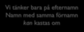 Exempel 1: Metod 8 En metod: Börja med en lista [A Z:son, E X:son, B Y:son, C Y:son, D Z:son] Sortera på förnamn utan att tänka på efternamn [A Z:son, B Y:son, C Y:son, D Z:son, E