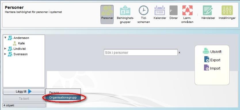 Koppla personer till porttelefon via Organisationsgrupper Detta görs under menyn personer, för att göra denna koppling finns det i VAKA:s programvara något som kallas för organisationsgrupper.