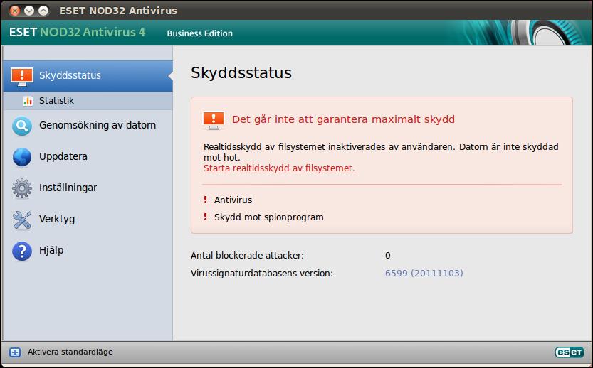 3.1.1 Kontrollera systemets funktion Klicka på det översta alternativet på huvudmenyn för att visa Skyddsstatus.