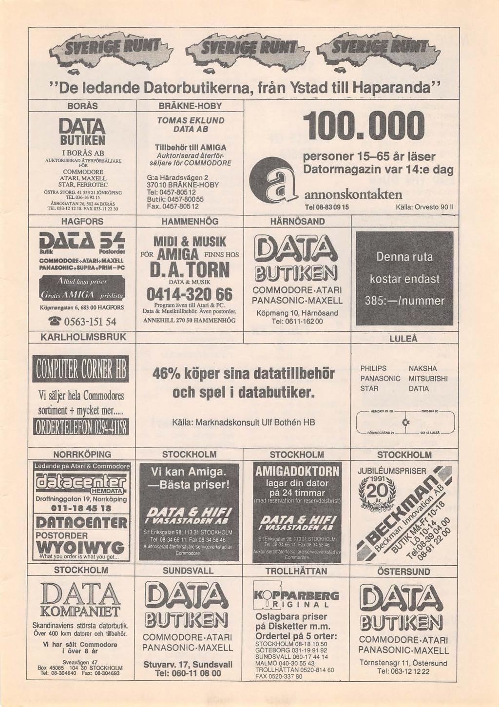 "De ledande ~atorbutikerna, frå~ y~tc!d _til_~ ~apara.~da"_ BORÅS BRÄKNE-HOBY DATA 100.