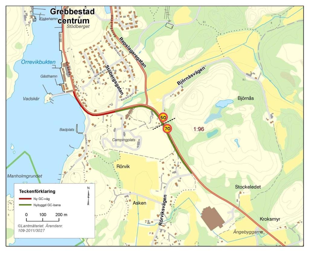 1. Bakgrund Den aktuella sträckan längs väg 163 vid Grebbestad Strand, mellan Grebbestad Camping och Vadskärspiren är en av cirka 50 åtgärder inom projektet 10 mil gång- och cykelväg i Västra