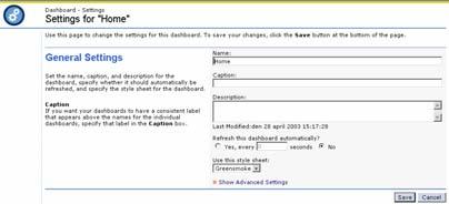 SharePoint Portal Server I SPS kan en användare modifiera både design och struktur. I fönstret för inställningar av en sida kan ändring av bl.a. bakgrundsfärger, rubrik m.m. göras. Se Figur 3.18.