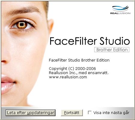 Utskrift Starta FaceFilter Studio när din Brother-maskin är påslagen a När du startar FaceFilter Studio för första gången visas den här skärmen om Brother-maskinen är påslagen och ansluten