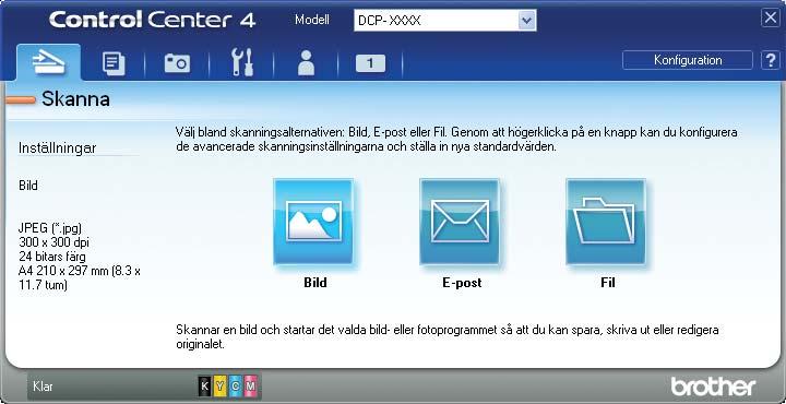 ControlCenter4 Fliken Anpassat Det här avsnittet innehåller en kort introduktion till hur du lägger till Anpassad-flikar. Klicka på du vill ha mer information.