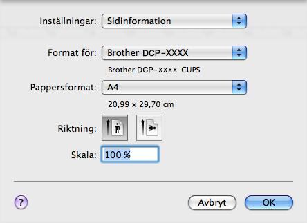 Utskrift Använda Brother-skrivardrivrutinen Välja sidinställningsalternativ a I ett program som t.ex. Apple Textredigerare klickar du på Arkiv och sedan på Utskriftsformat.