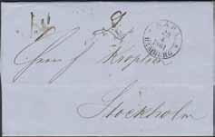 700:- KSPA HAMBURG (svart). Obetalt brev i andra viktklassen sänt 29.4.1861 till Stockholm.