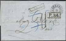 43 och TOUR-T GIVET 28.AVRIL.43. Stämplar CPR3 samt den ovanliga FRANCO HAMBURG typ 1 (P: +1800:-). Vackert objekt. 1.000:- Frankrike.