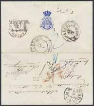Lösenstämpel 12 (decimes) motsvarande franska portot för obetalda brev 15-30g om sänt med fransk båt till Martinique.