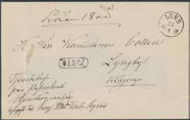 Obet adressbrev, Härmed ett paket 1 kr 60 öre, sänt från SUNDSVALL 28.12.1877 till Åre.