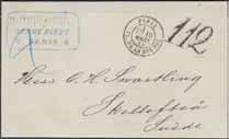 Stämplar BRESIL BORDEAUX 22.FEVR.61, HAMBURG KSPA(D) 24.2.1861, m.fl.