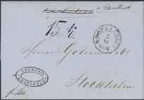 Lösenstämpel 15 SK på vackert delbetalt brevomslag daterat Amsterdam 30 sep 1856, sänt till Stockholm. Noteringar fr.