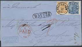 700:- 257 258 257K 258K 10d 2, 11e 2 24 och 30 öre på vackert brevomslag från STOCKHOLM 25.1.1871 (min riss) till KANADA, röd London Paid samt ankomststpl Montreal 15.