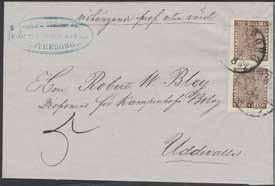 Synnerligen ovanligt objekt. * 4.000:- 266K 11e 2 30 öre brun, 1865 års perforering på vackert brev sänt STOCKHOLM 19.9.1870 till Nederländerna.