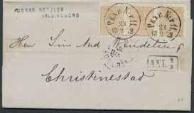 000:- 282 281 283 281 14Bg 3 öre gråaktigt orangebrun, typ II, kraftigt felcentrerat, praktstpl STOCKHOLM 12.7.1872.