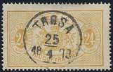 * 500:- 339 340 341 339 Tj7e 24 öre mattorange, tandn 14. LYX-stämplat TROSA 25.4.1879.