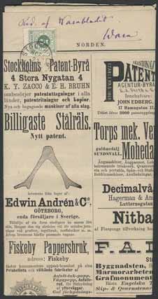 356 357 356K 30h 5 öre blåaktigt mörkgrön på mjukt papper, på tidning sänd från STOCKHOLM NORR 23.5.1884 