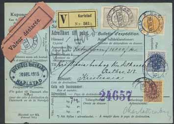 Sänt från STOCKHOLM 21.8.1902 till Norra Lagnö. Intyg HOW 3,3,3,3 (1998). Ex. LTE 2000. * 700:- 371 Tj19v 1 20 öre blå i postfriskt OTANDAT fyrblock.