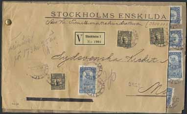 nedklippt) med vidhängande frankeringsunderlag stämplat STOCKHOLM 1 8.9.17, assurerat för 3.300.000 kronor!
