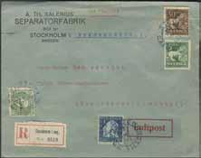 Mycket gott obj. 3, 3, 4 (2017). F 14000 r 5.000:- 422 137v 1 1920 Luftpost 20 öre / 2 öre gulorange omvänt påtryck. Postfriskt ex. F 7000 éé 1.