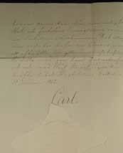 Egenhändigt undertecknad fullmakt (riss i veck) för provinsialläkare i Karlskrona, daterad Stockholms slott den 11 mars 1847.