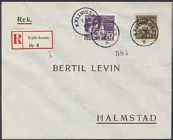Vacker stämpel på litet brevomslag. H 800:- 481K 148A, 353B KÄLLVIKSNÄS 1.10.45. Rekkuvert (veck) sänt till Halmstad.