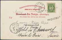 Cancelled by hand STANGVIK 6/4. 1.000:- 645 18 1871 Shaded Posthorn 3 skilling carmine. Luxury cancel DRAMMEN 3.2.75. 500:- 646 19c 1875 Shaded Posthorn 4 skilling violet, thin white paper.