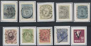 Very beautiful copy cancelled BERGEN 12.9.84. F 3300 600:- 651 44 1883 Unshaded Posthorn, 21 mm 20 øre blue, with dot after POSTFRIM in five shades (Aaa, Aab, Ab, Bbb and Bc).